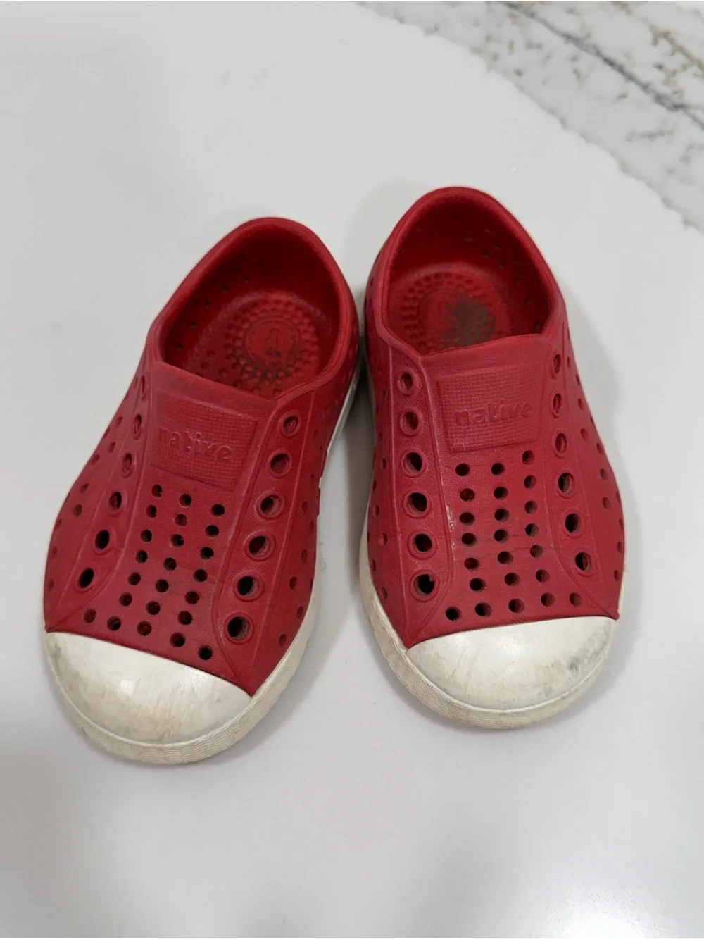 Native Kids Slip-On Water Shoes in Red with White Toe